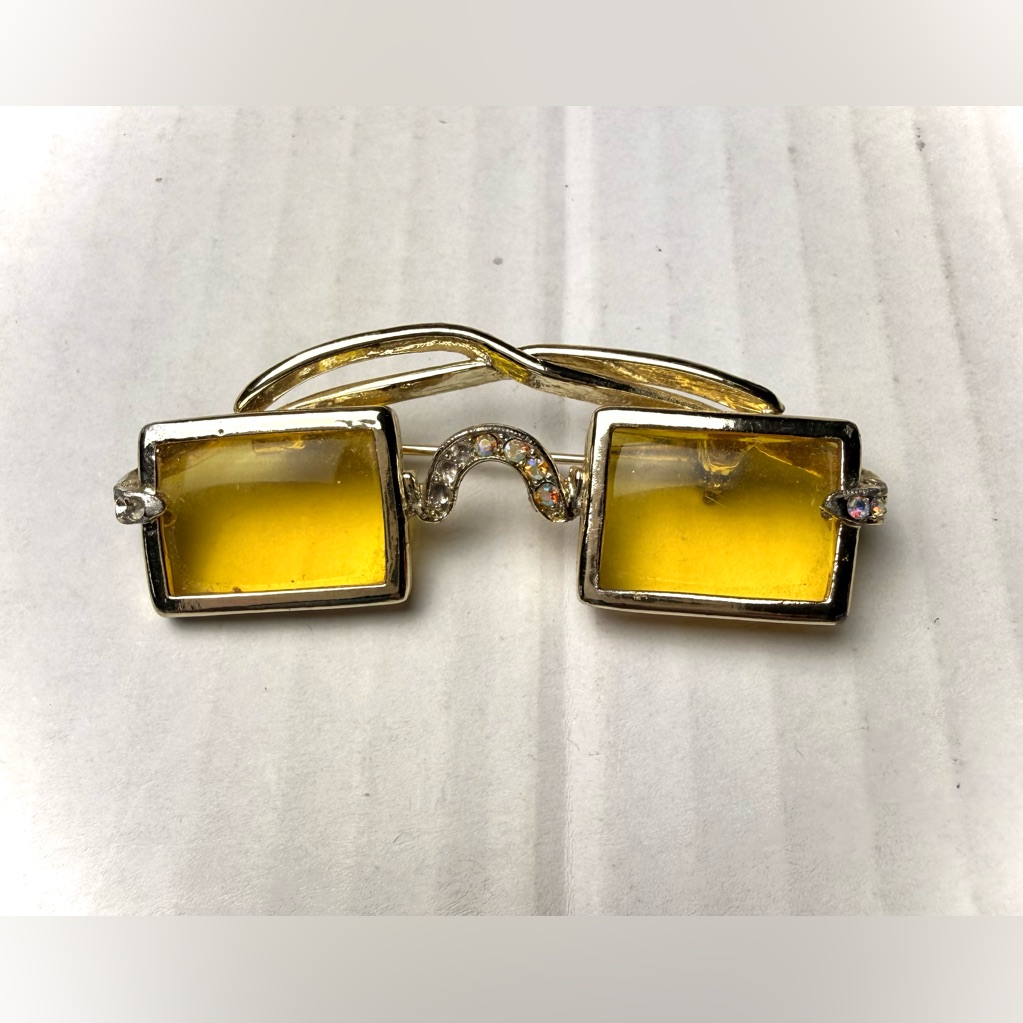 Vintage Hollycraft Yellow Sunglasses Brooch Pin Plique A Jour Glasses Square Mcm 45$
